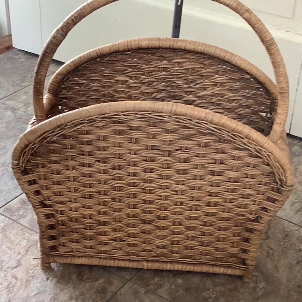 Vintage Rattan Wicker Magazine Rack Basket
